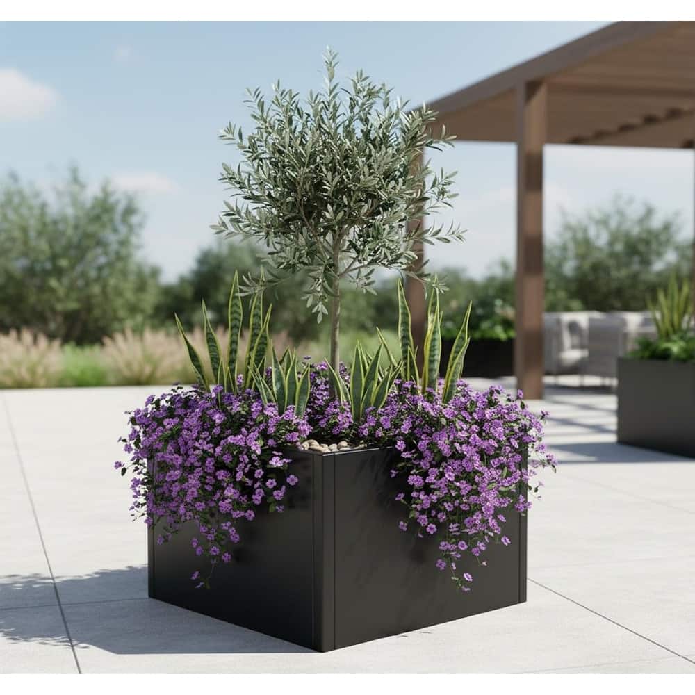 Metal Planter Box for Outdoor Plants, Open Base Design