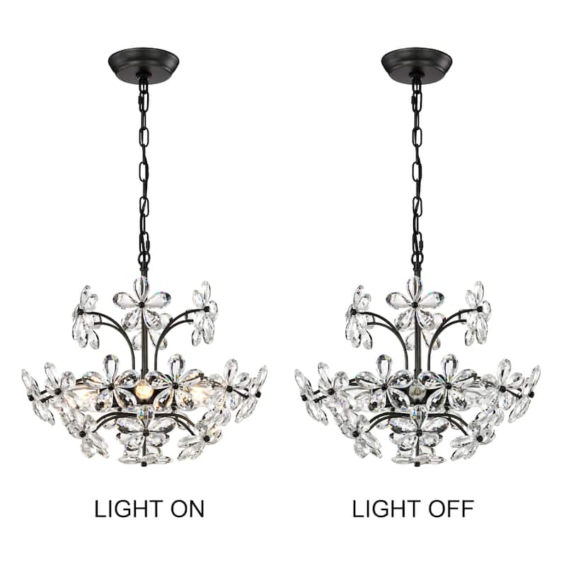 Rosa 6 Lights Antique Black Daisy Flower Crystal Chandelier - 17.7 inches in diameter x 15 inches H