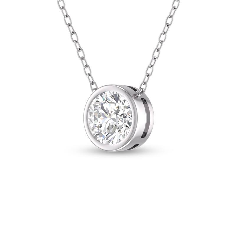 Marquee Lab Grown 1/4 Carat Round Bezel Set Diamond Solitaire Pendant in 14K White Gold