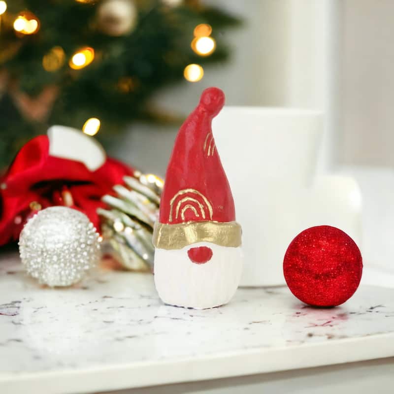 Red Cast Iron Large Santa Gnome Table Decor - Small