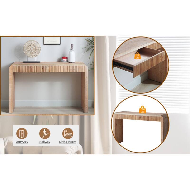 Roomfitters Rustic Wood Console Table with Ribbed Drawer Front, Natural Finish Entryway