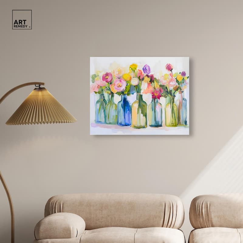 Bottles and Blooms Canvas by Art Remedy, Gallery Wrapped