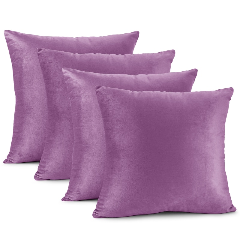 Empyrean Solid Microfiber Soft Velvet Throw Pillow Cover (Set of 4) - 16" x 16" - Lavender Dream