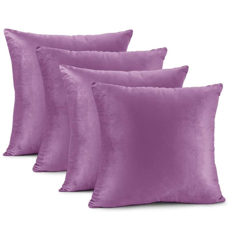 Nestl Solid Microfiber Soft Velvet Throw Pillow Cover (Set of 4) - 24" x 24" - Lavender Dream