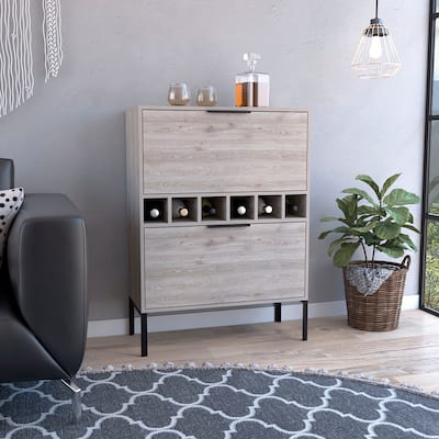 Bar Cabinet Puertu, Six Wine Cubbies, Double Door Cabinet, Light Gray Finish