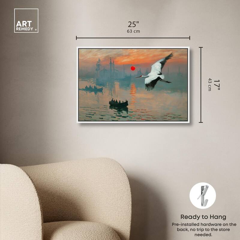 Crane Sunset Canvas by Art Remedy