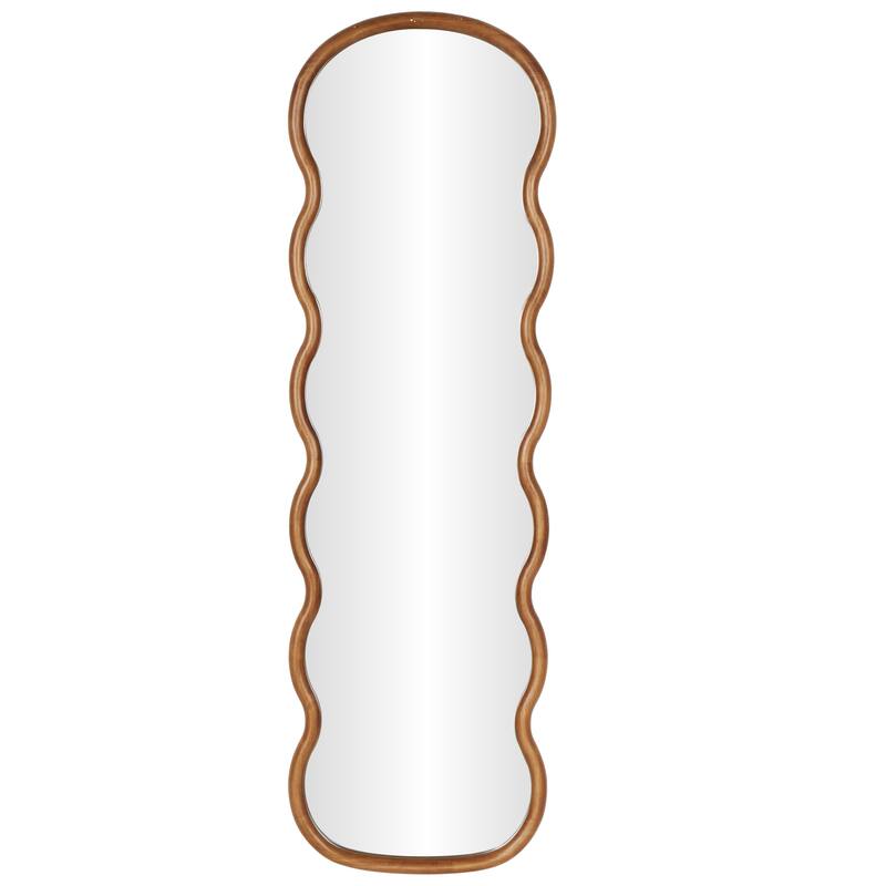Brown Wood Wavy Room Wall Mirror