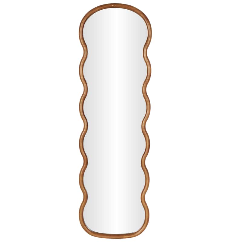 Wood Abstract Wavy Wall Mirror - Brown - Roche River Decor - Brown