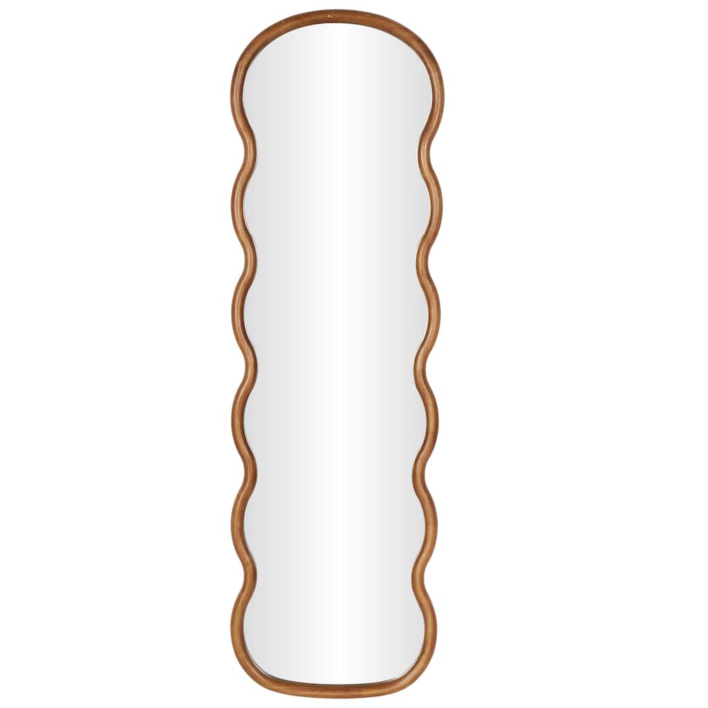 Wood Abstract Wavy Wall Mirror - Brown - Roche River Decor