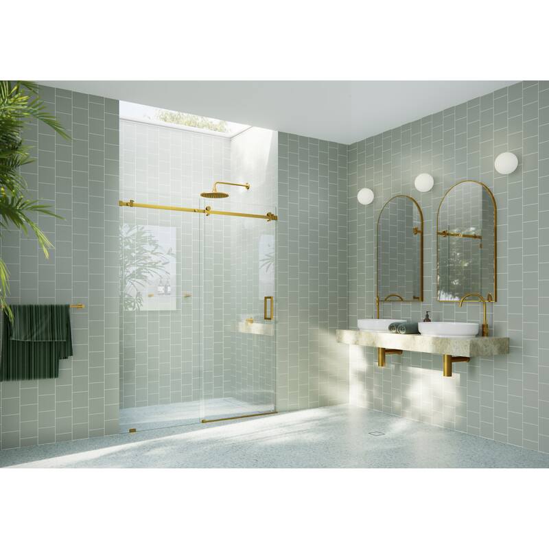 Glass Warehouse 56 in. x 78 in. Sliding Frameless Shower Door with Square Hardware