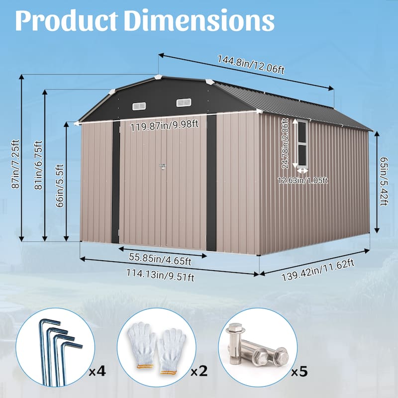 GDFStudio - Large Heavy Duty Rust-Resistant Metal Tool Shed Storage with Floor Frame & Lockable Doors for Easy Access