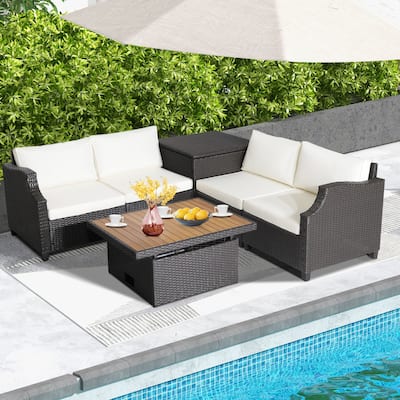 7pcs Patio Rattan Cushioned Furniture Conversation Set Sectional Sofa