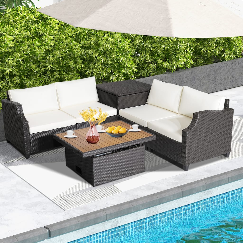 7pcs Patio Rattan Cushioned Furniture Conversation Set Sectional Sofa