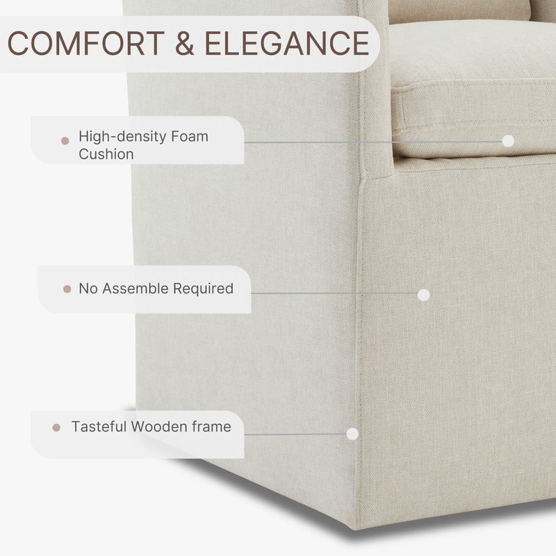 Hailey Dining Arm Chair with Caster Wheels Fabric Fully Assembled