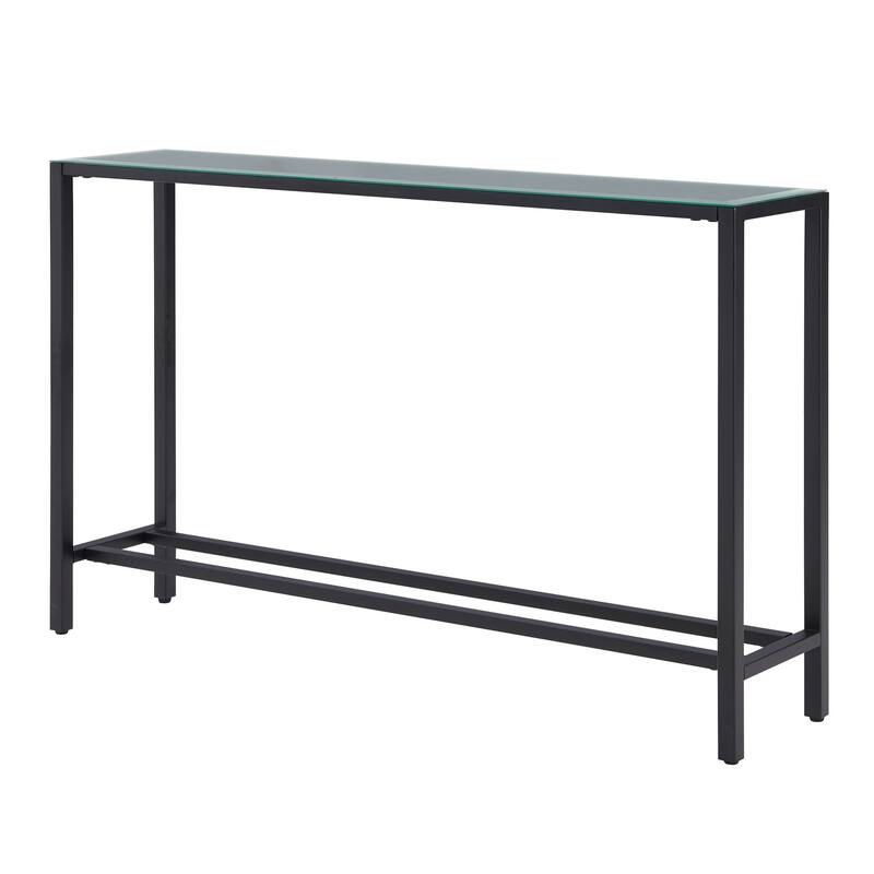 HomeRoots 56" Black Mirrored Glass Console Table - 56.00 in. x 30.00 in. x 8.00 in.