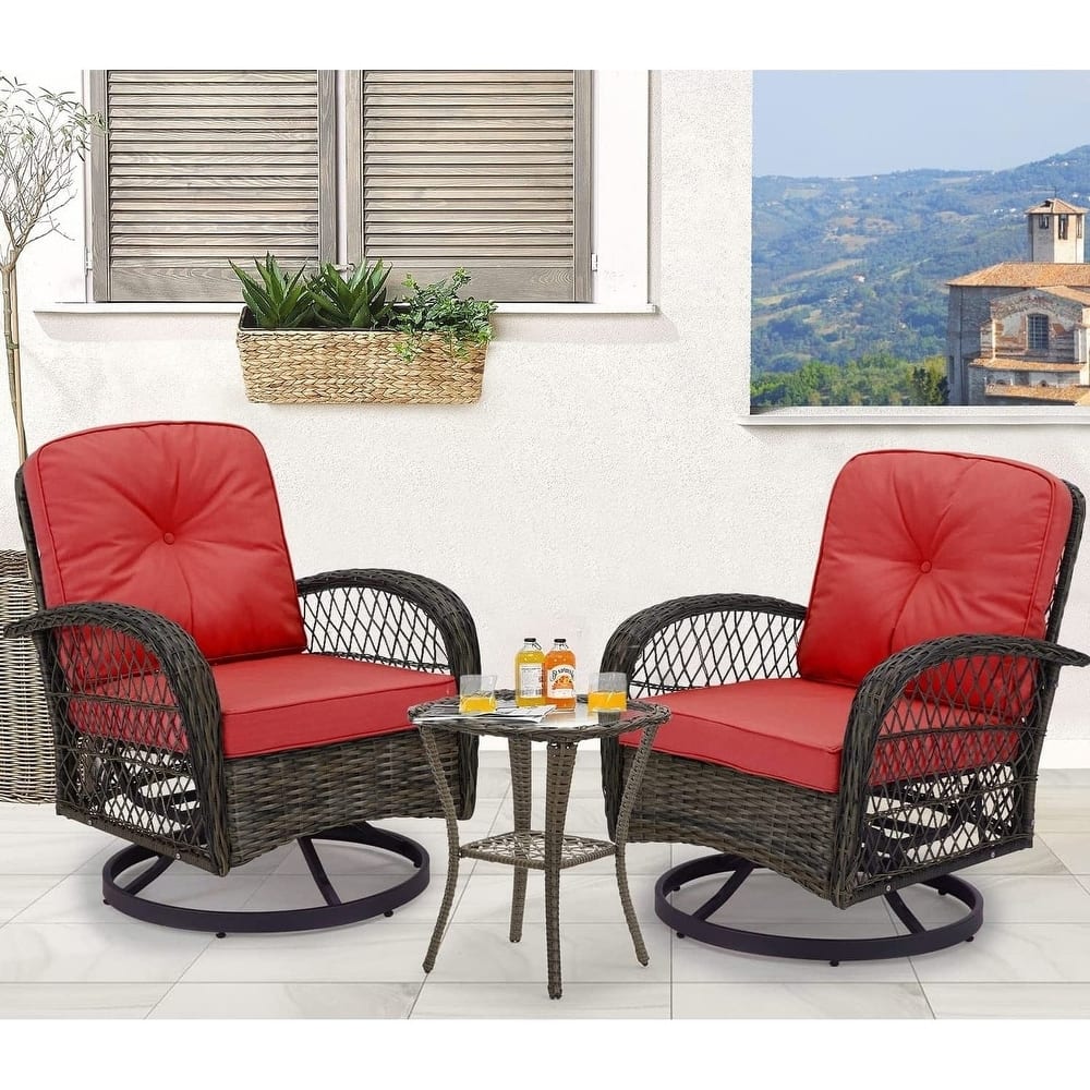 360° Swivel Rocking Patio Chairs Set with Thick Cushions & Tempered Glass Table | Indoor Living Room / Balcony| 3/5-Piece