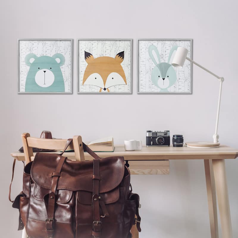 Stupell Whimsical Woodland Nursery Animals Framed Giclee Art Design By Kim Allen (Set of 3)