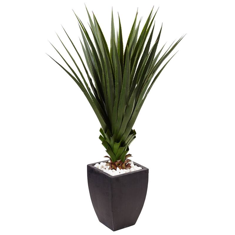 Plant 4.5Ft - Tall Faux Plant in Black Planter with River Rocks - Indoor Outdoor Decor