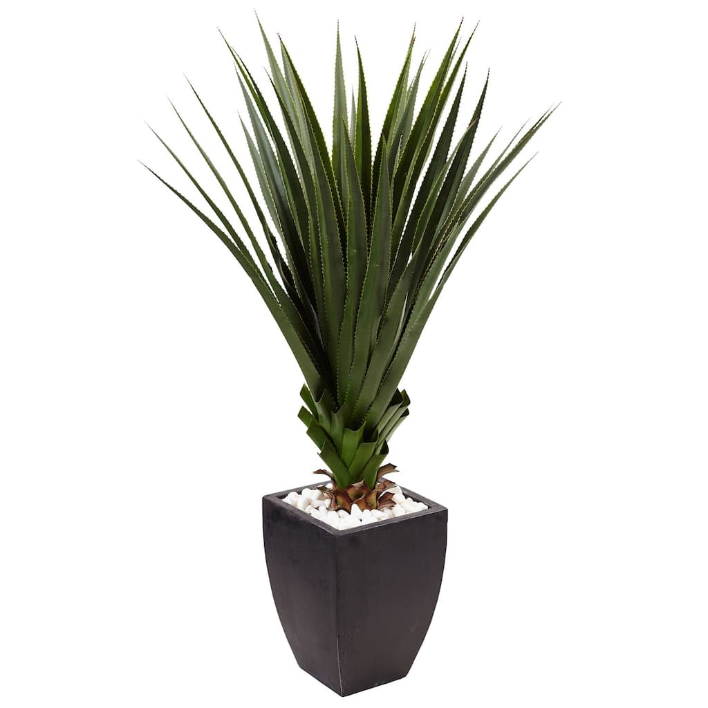 Plant 4.5Ft - Tall Faux Plant in Black Planter with River Rocks - Indoor Outdoor Decor