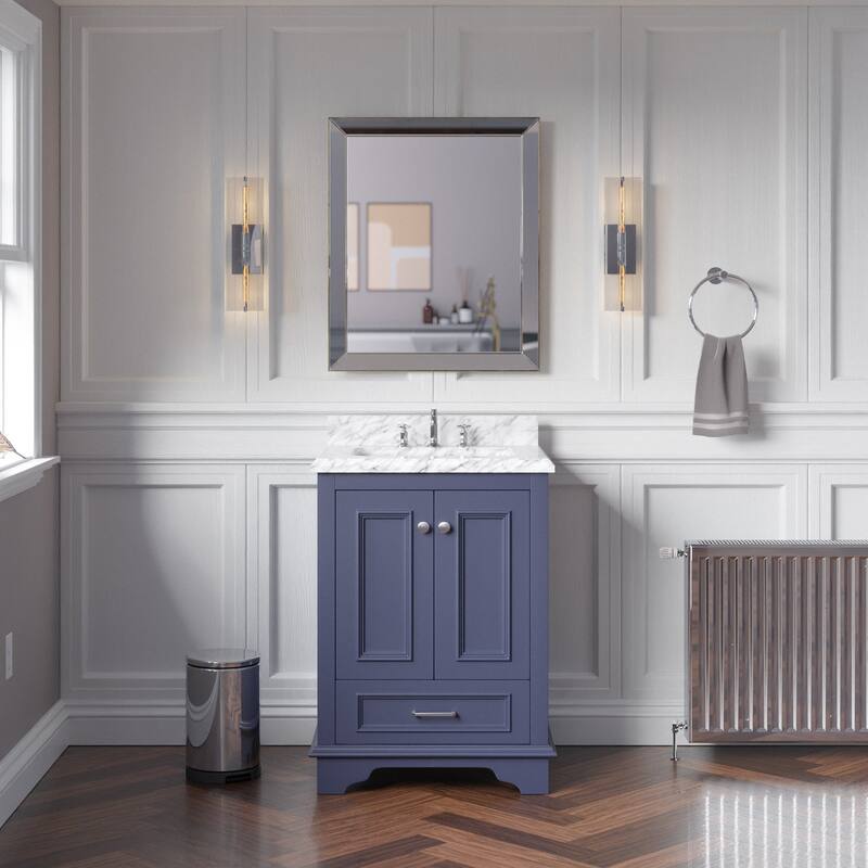 KitchenBathCollection Nantucket 24" Bathroom Vanity with Carrara Marble Top - Marine Gray