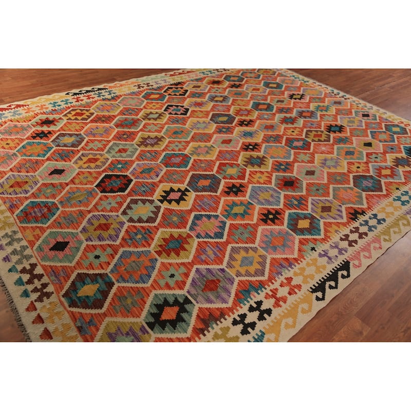 Multi-Color Kilim Oriental Area Rug Hand-Woven Wool Carpet - 8'9"x 11'4"