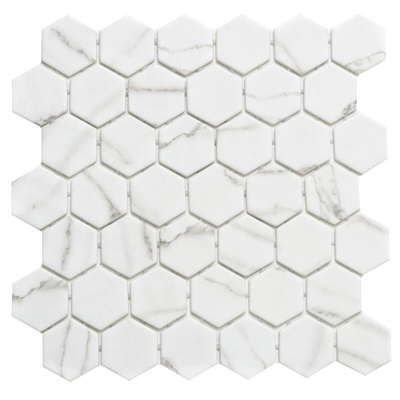 The Tile Life Eterna Hex 2x2 White Glass Mosaic Floor, Backsplash & Wall Tile