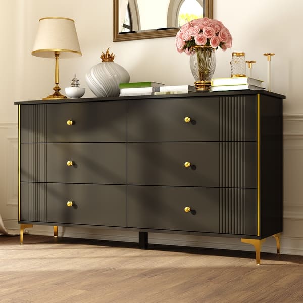 White Lacquer Dresser 6 Drawer Dresser with Metal Handle and Legs - Bed  Bath & Beyond - 36792414