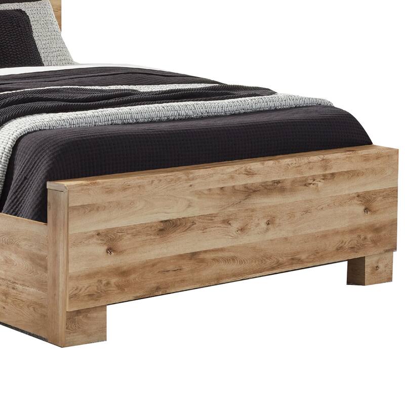 Oma Queen Panel Bed, 4 Storage Drawers, Rustic Finish, Brown Wood
