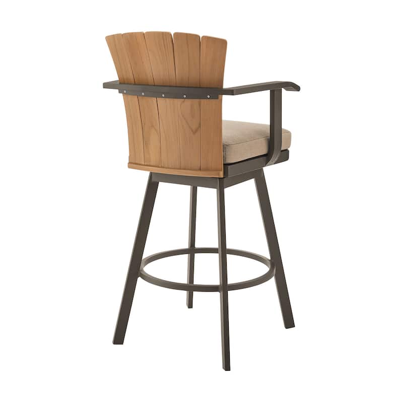 Luna 26 Inch Outdoor Swivel Counter Stool Chair, Rustic Teak Wood, Brown