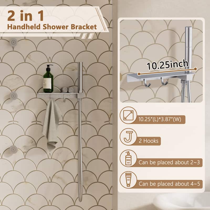 CASAINC Thermostatic 4 Functions 12 inch Rainfall Showerhead with Handheld Spray & 6 Body Jets Set Rain Shower System