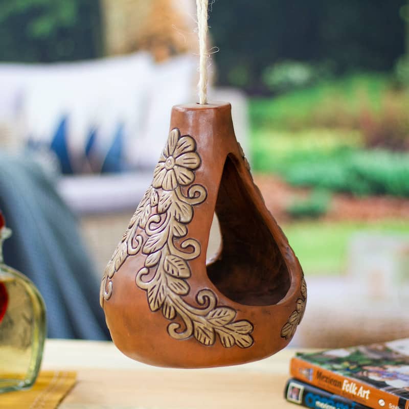 Novica Handmade Mexicos Nature Ceramic Hanging Planter