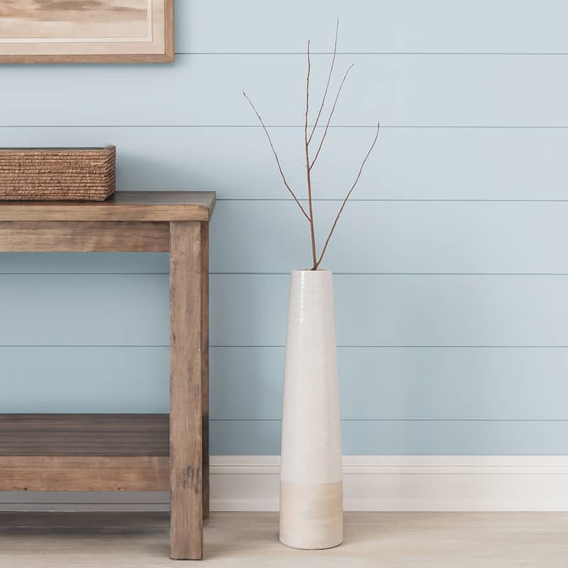 20" White And Sand Stoneware Tapered Cylinder Floor Vase - 4.50 - White/Sand - 4.50