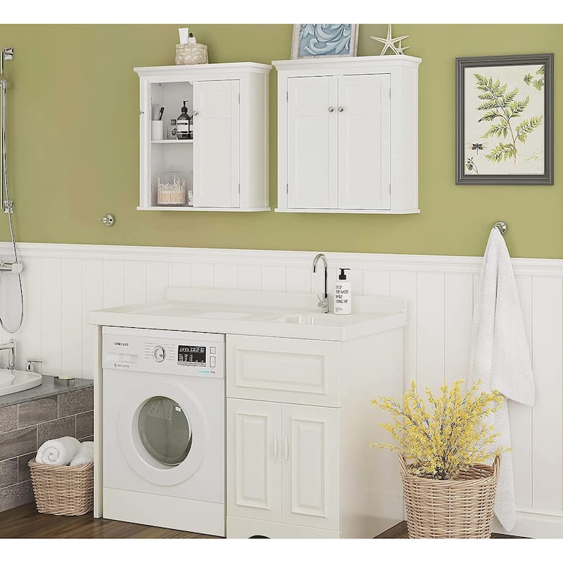 Spirich Home Bathroom Cabinet Wall Mounted with Doors and Shelves, 2 Doors Shuttered Wall Cabinet, Bathroom Wall Cabinet, White