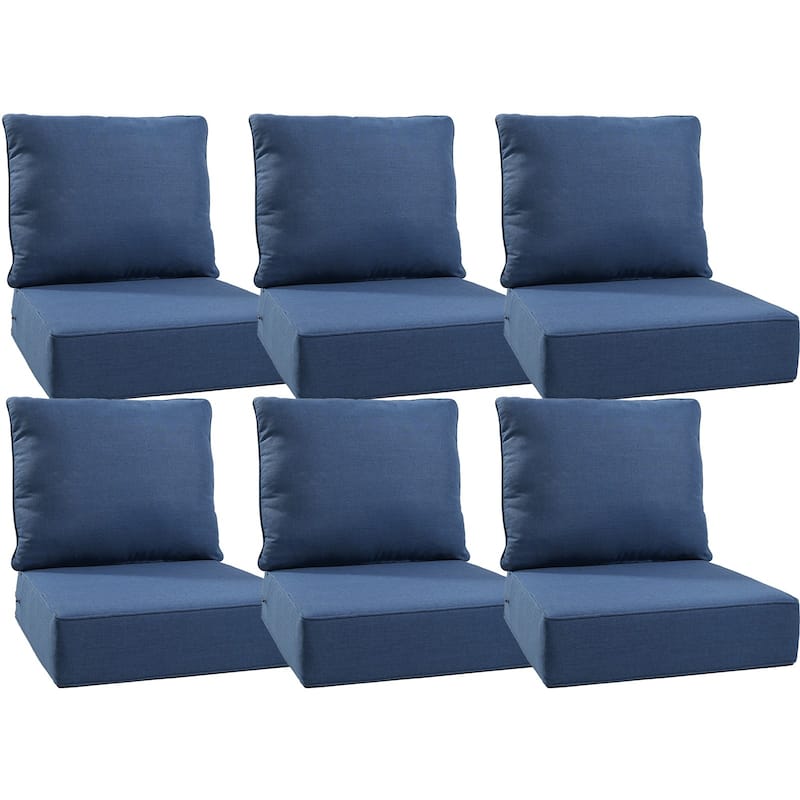 22" W x 24" D x 6" T Water & Fade Resistant Outdoor Lounge Chair Replacement Cushion Set - 6 Sets - Navy Blue