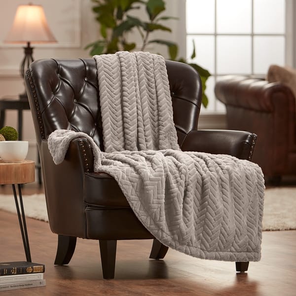 slide 2 of 60, Chanasya Faux Fur Embossed Textured Throw Blanket 50 x 65 Inches - Taupe Gray