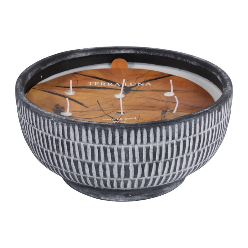 Decorative Textured Ceramic Neroli and Basil Scented Candle