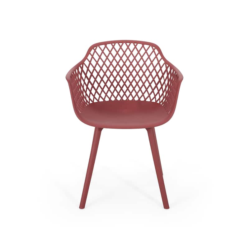 Roomfitters Contemporary Outdoor Armchairs with Diamond Cutout Design and Curved Seat, Stackable Seating Set of 2