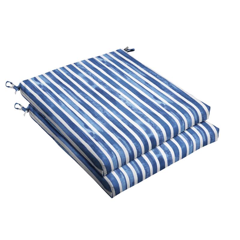 Sorra Home Blue and White Stripe Indoor/Outdoor Bristol Chair Cushion (Set of 2)