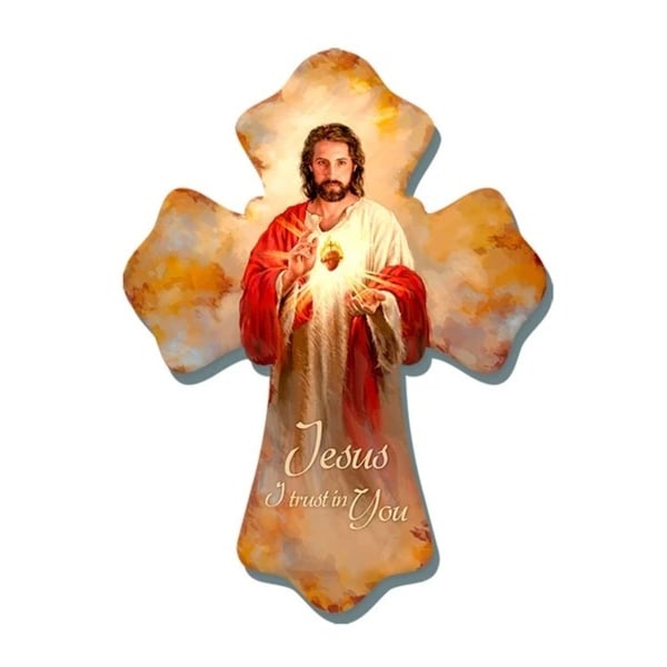 8" Brown and Red Sacred Heart Biblical Quoted Wall Cross - N/A