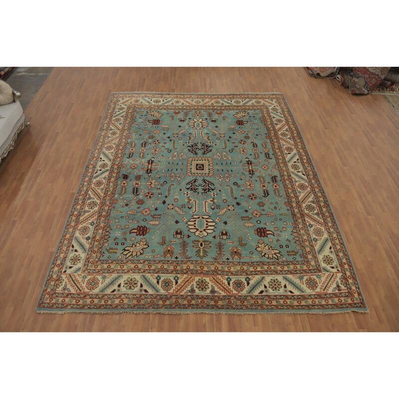 Hand-knotted Transitional Wool Carpet Blue Oushak Rug Floral Oriental Area Rug - 14' 10'' X 11' 10''