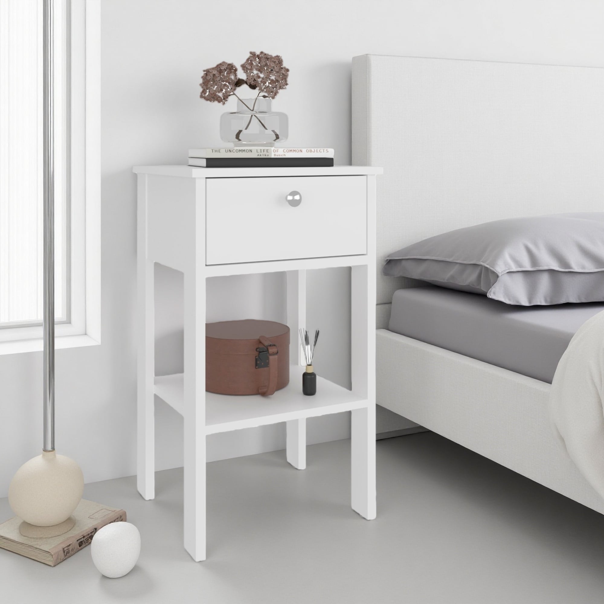 15.7"L Wenge Melamine 1-Drawer Nightstand with Open Shelf - Compact Modern Bedroom Storage