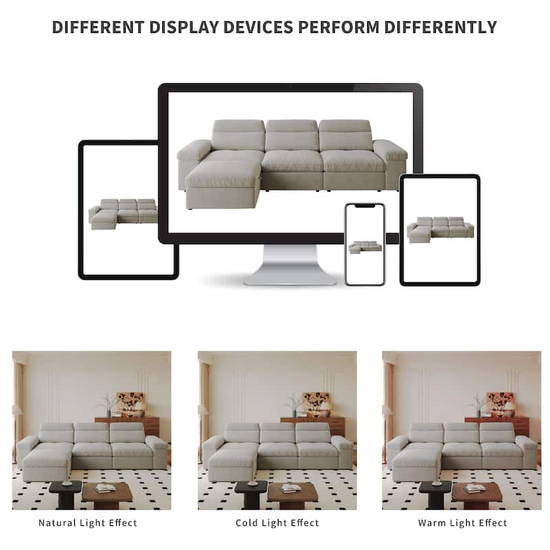 Down Filling Upholstered L-shaped Sectional Sofa with Storage Ottoman and Armrests, Chaise Modular Couch with Adjusted Backrest