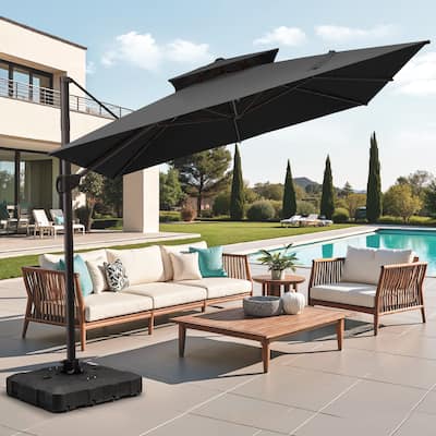 Pellebant 11 ft Patio Cantilever Offset Double Top Umbrella with Base