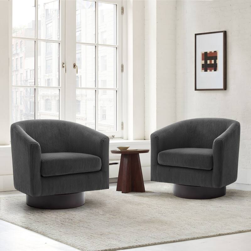2 Set 360° Swivel Corduroy Accent Chairs Barrel Armchairs