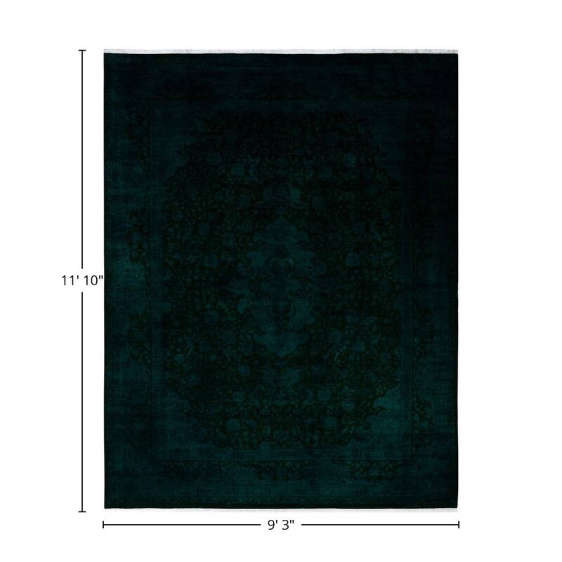 Overton Hand Knotted Wool Vintage Inspired Modern Contemporary Overdyed Green Area Rug - 9' 3" x 11' 10"