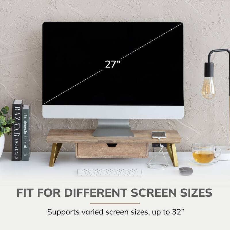 Jani Wood Monitor Stand Riser Desk - Ergonomic Design Stand, Desktop Organizer Table for Home, Office Workspace, Gaming Desk