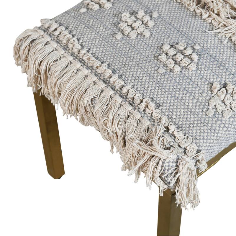 HomeRoots 47" Gray Ivory and Gold Geometric Cotton Upholstered Bench - 47' X '18' X '16