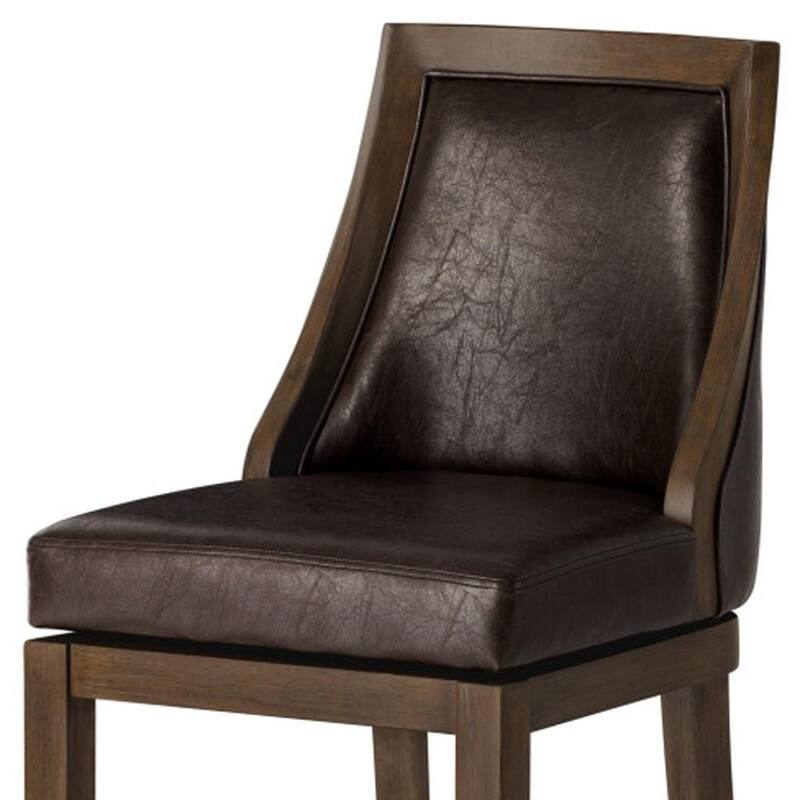 HomeRoots 26" Brown Faux Leather and Solid Wood Counter Height Swivel Bar Chair