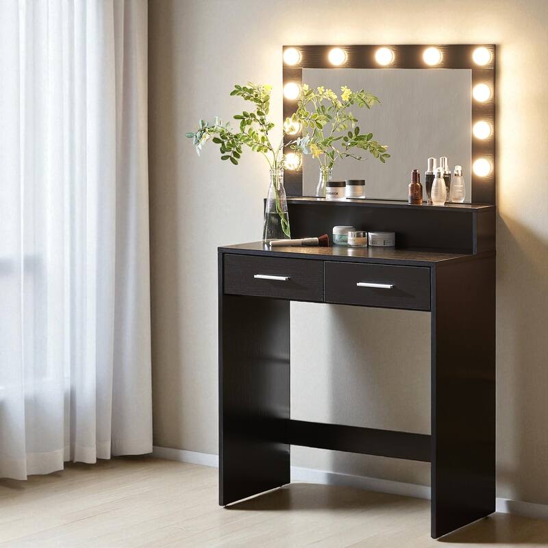Vanity Desk with Lighted Mirror, Makeup Table with Drawers and 3 Lighting Modes for Bedroom