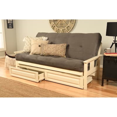 Somette Beli Mont Antique White Full-size Storage Futon Set with Mattress